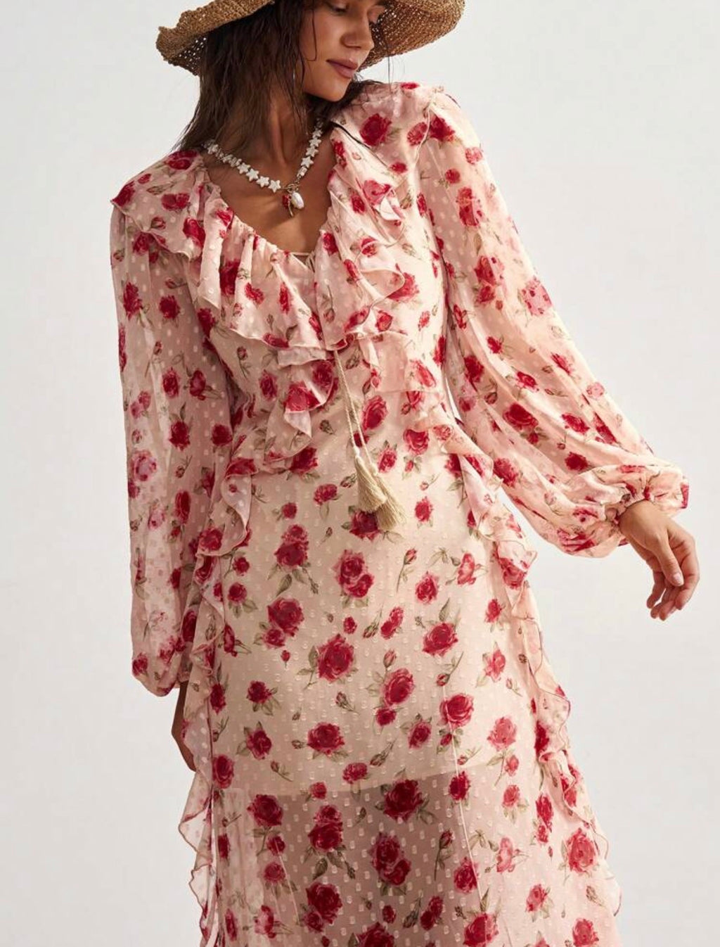Bohemela Rose Ruffle Maxi Dress