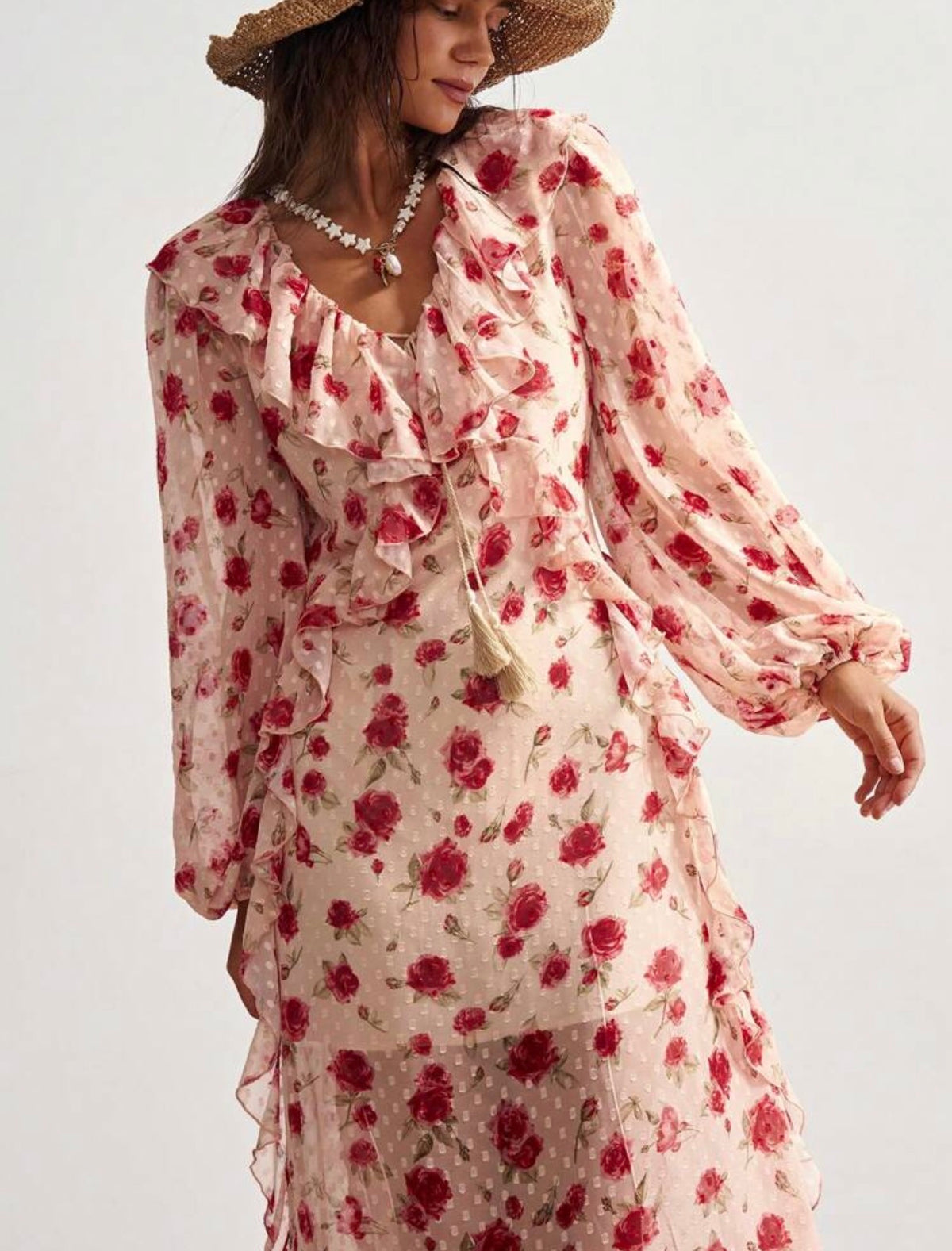 Bohemela Rose Ruffle Maxi Dress