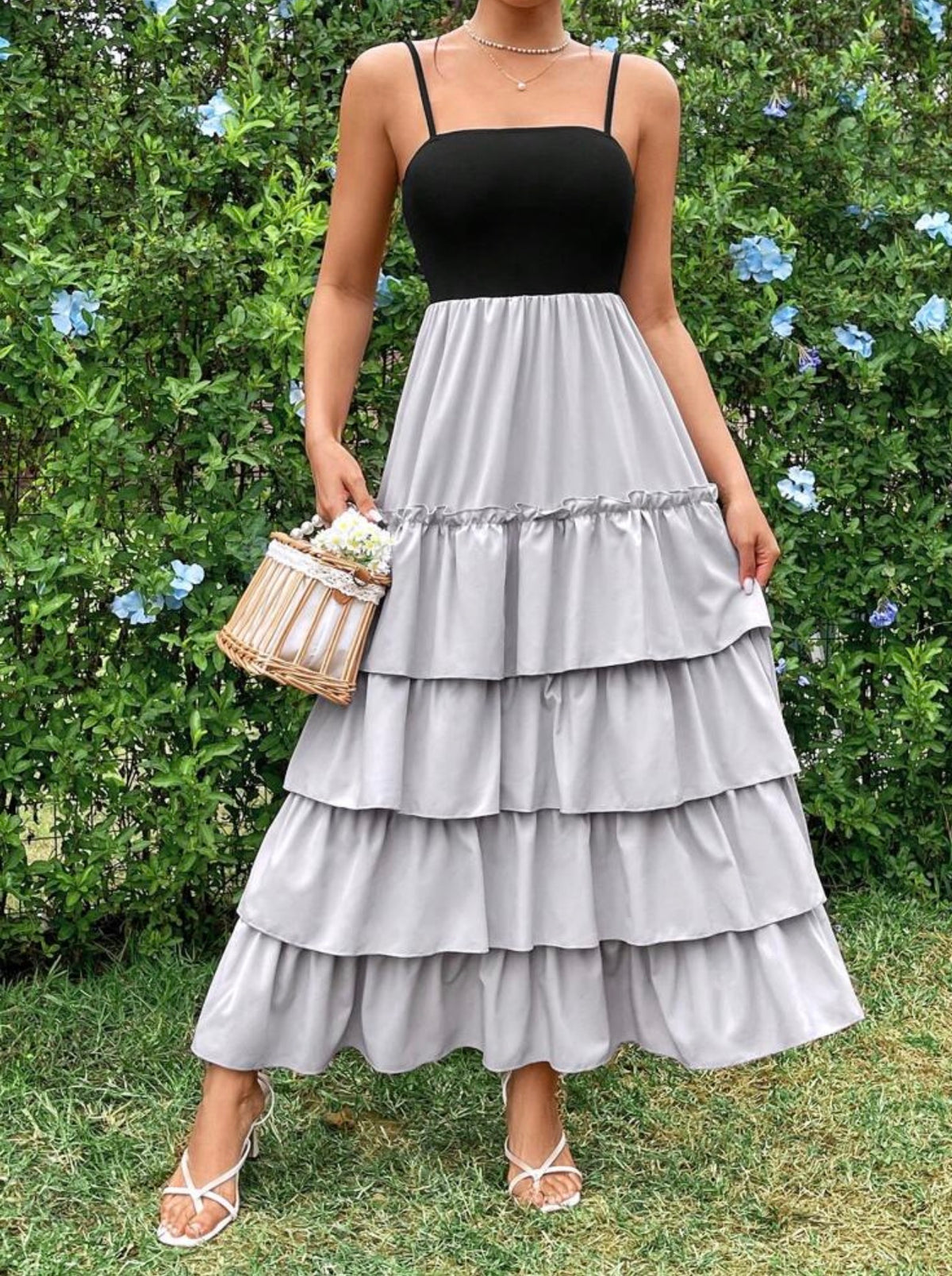 Black & Gray Tiered Maxi Dress