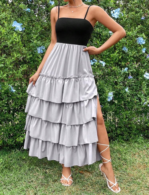 Black & Gray Tiered Maxi Dress