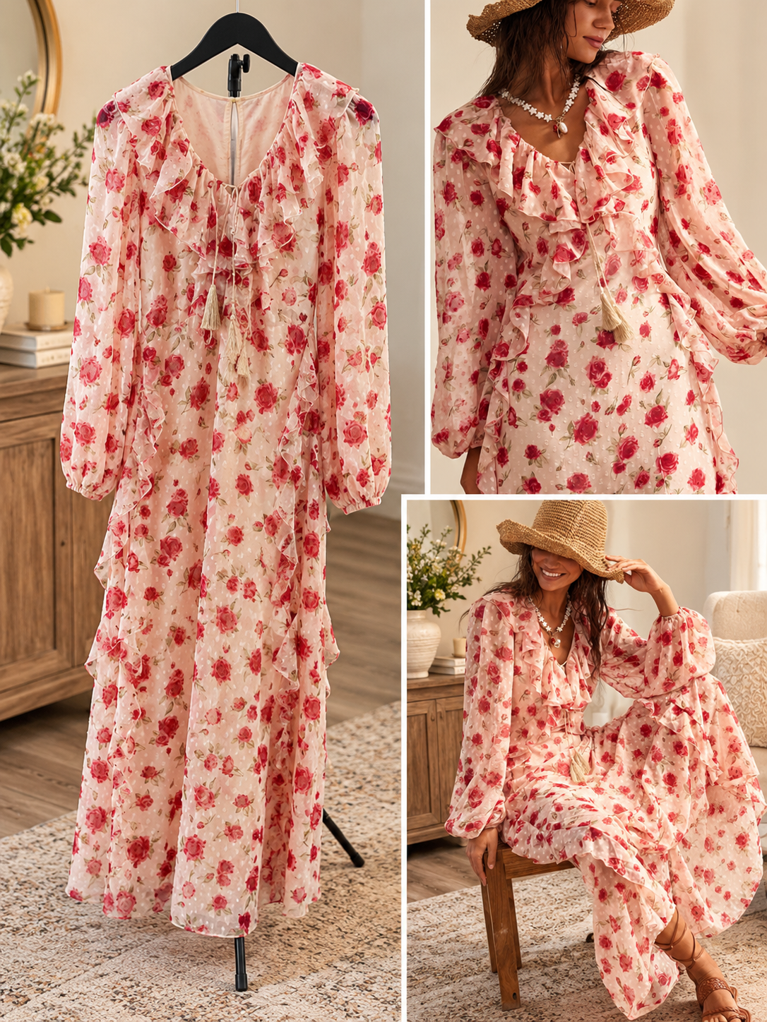 Bohemela Rose Ruffle Maxi Dress