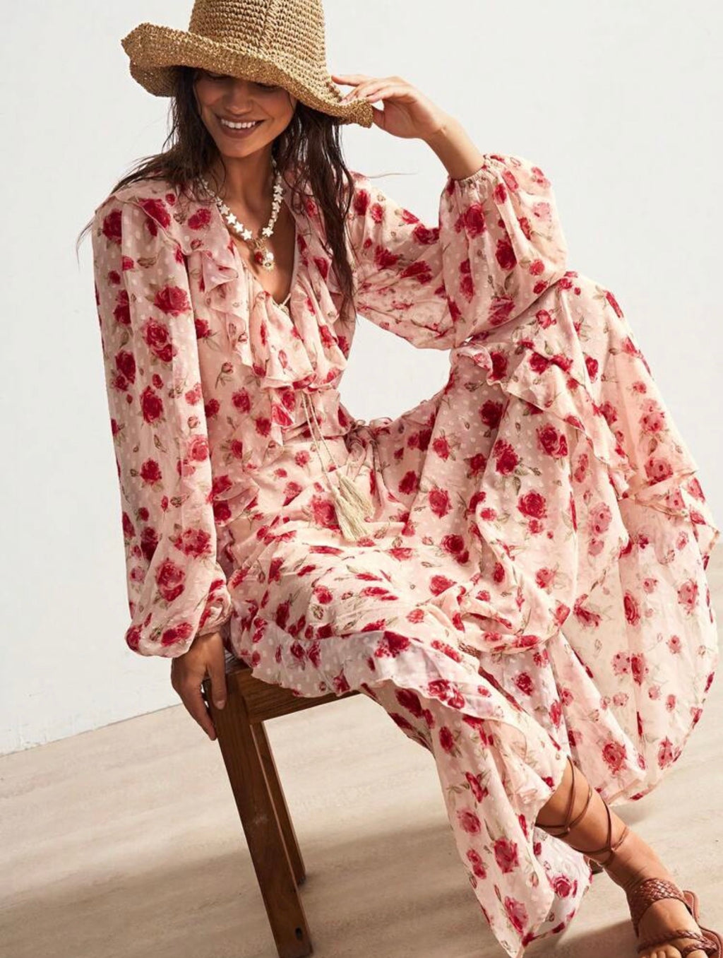 Bohemela Rose Ruffle Maxi Dress