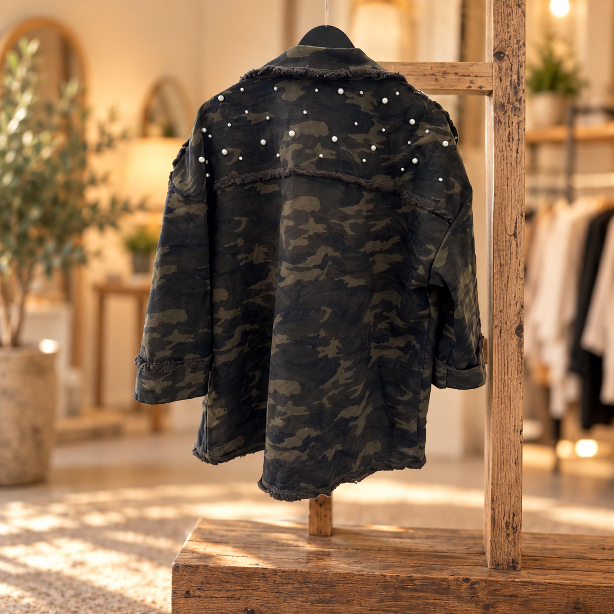 SHEIN Pearl-Studded Camo Utility Jacket - Size Medium 🤎