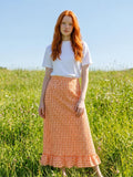 Orange Gingham Ruffle Maxi Skirt