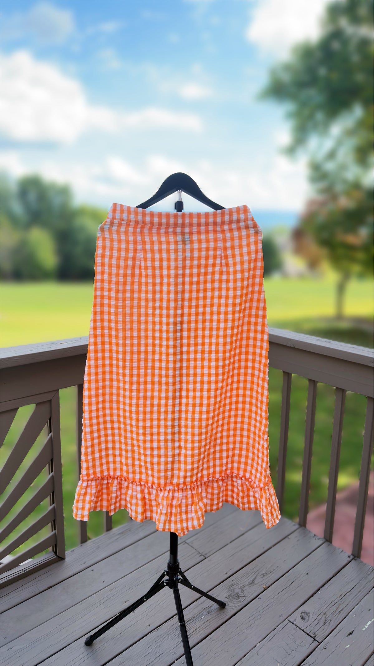 Orange Gingham Ruffle Maxi Skirt